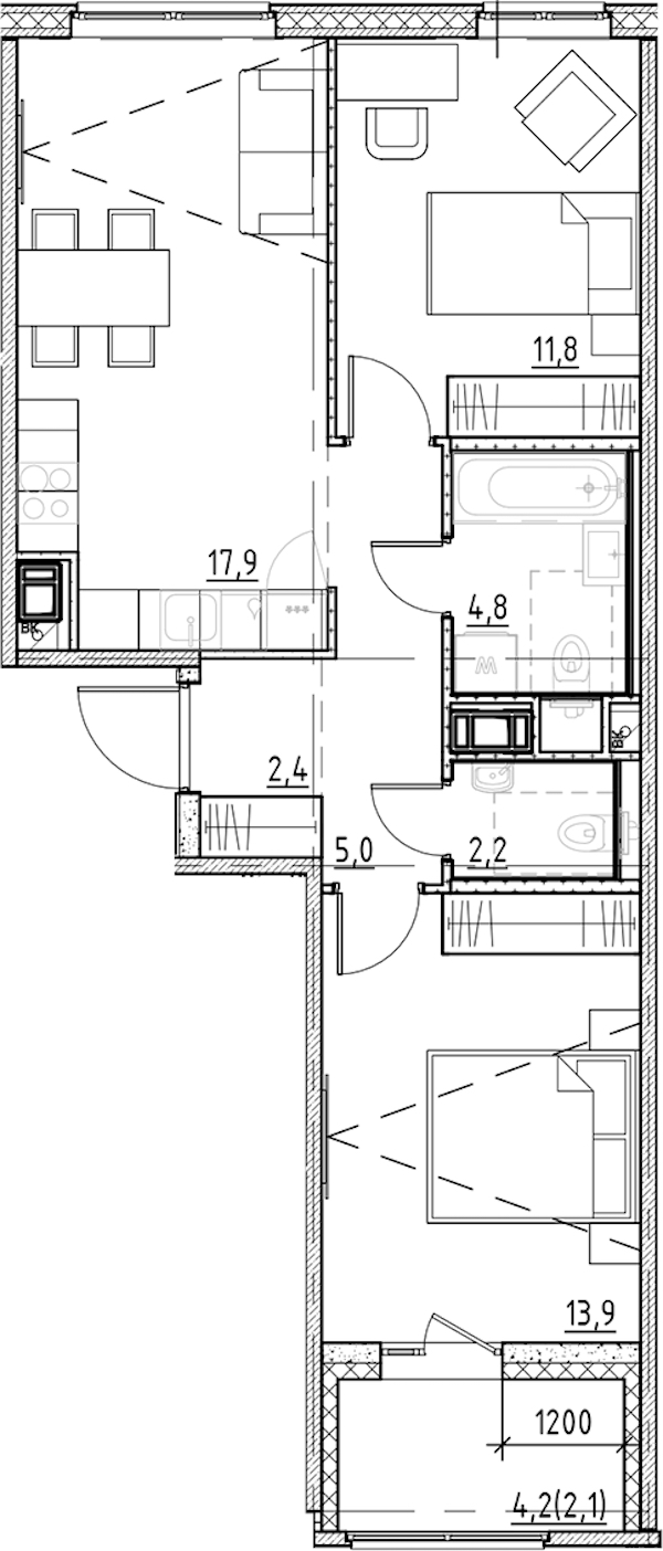 2-комнатная квартира 60.1 м², 8/8 эт., ЖК «Янила Форест»